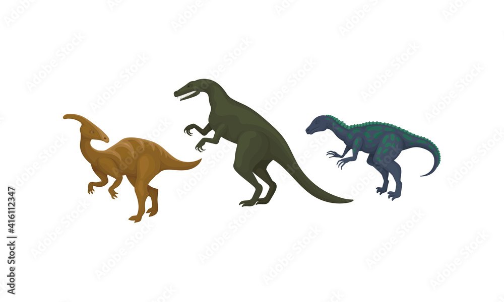 Different Dinosaurs as Terrestrial Reptiles of Jurassic Period Vector Set