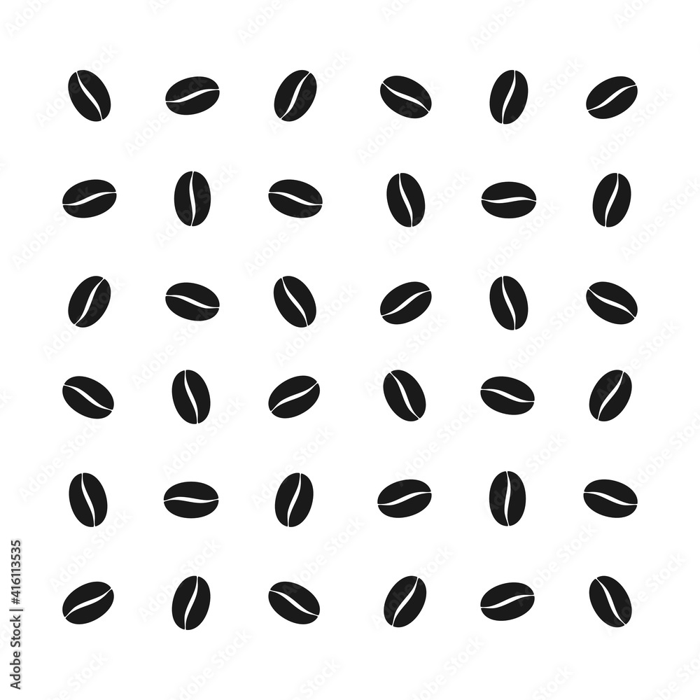 Coffee bean repeating pattern background in vector silhouette