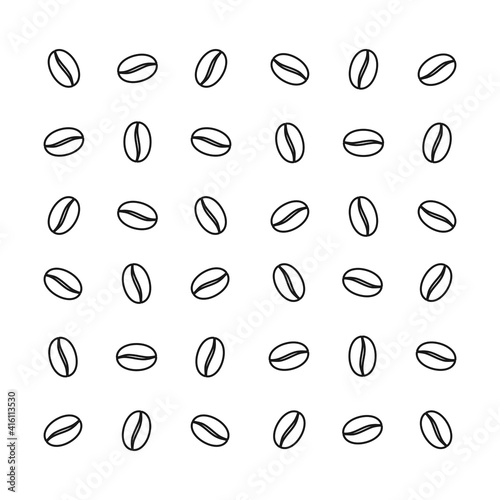 Coffee bean repeating pattern background in vector outline