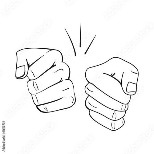 Two fists together for a fist bump gesture in vector outline illustration