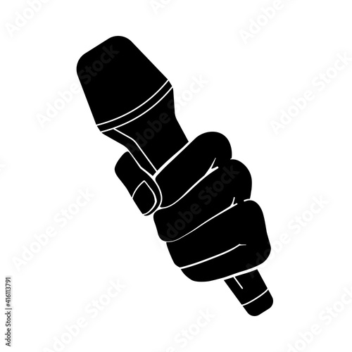 Fist or hand holding microphone for karaoke singer concept in vector silhouette