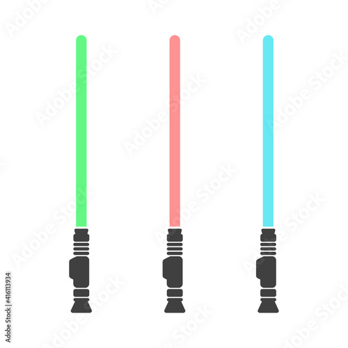 Set of three lightsaber weapons in color vector