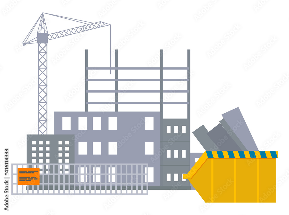 Vector banner of construction site with crane and skyscraper under ...