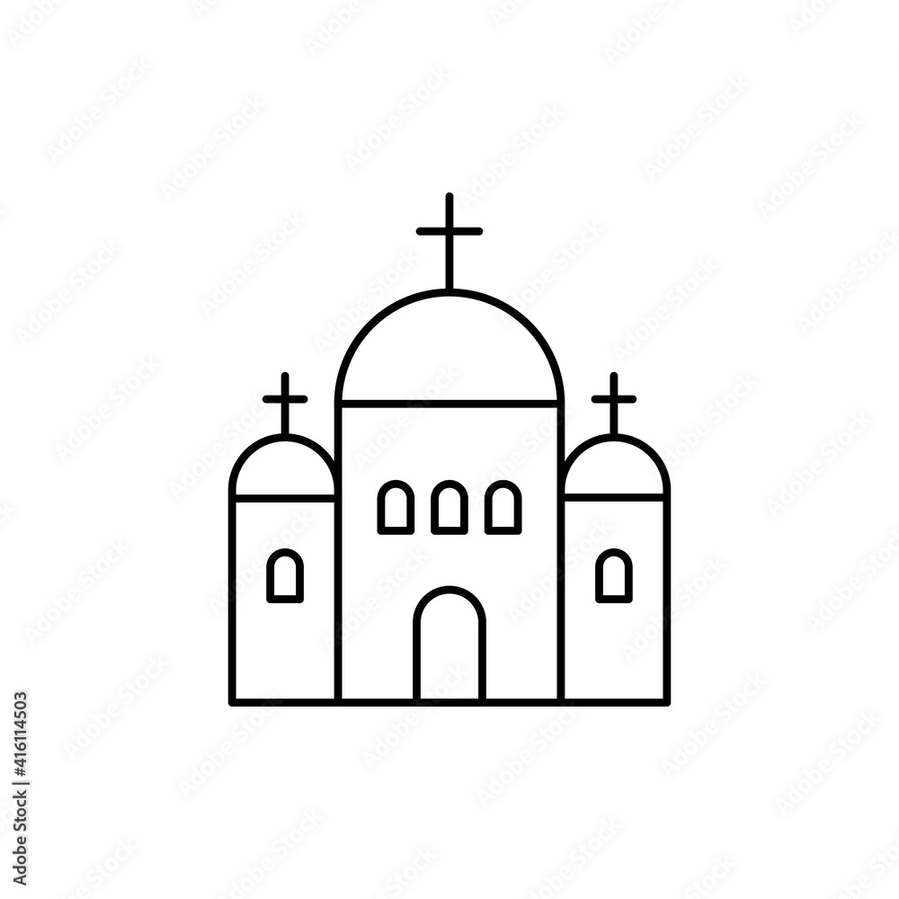 Church line icon. Church outline black symbol. Holy place building sign. Vector isolated on white.