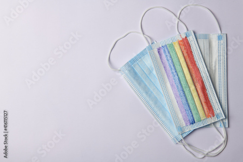 medical masks white blue and lgbt on white background