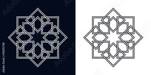 Islamic traditional rosette for greetings cards decoration and design on black and white backgrounds. Vector illustration.