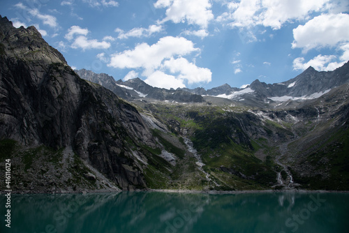 Beautiful mountain lake Gelmersee in Bern Switzerland
