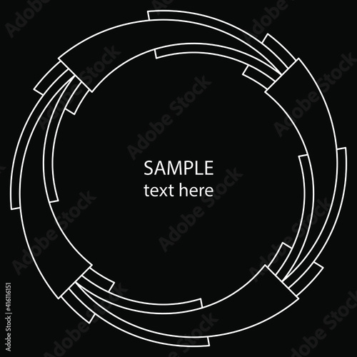 Radial white shapes in circle form. Vector illustration. Design element for technology round logo, striped border frame, blackout tattoo, prints, monochrome pattern and abstract background