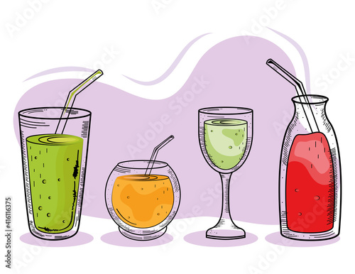 bundle of four drinks set icons vector illustration design
