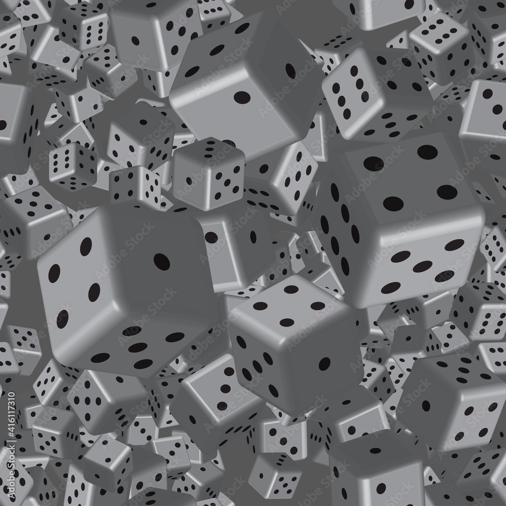 Gray Dice Seamless Pattern, 3D Illustration Gray Dice Seamless Pattern, 3D Illustration