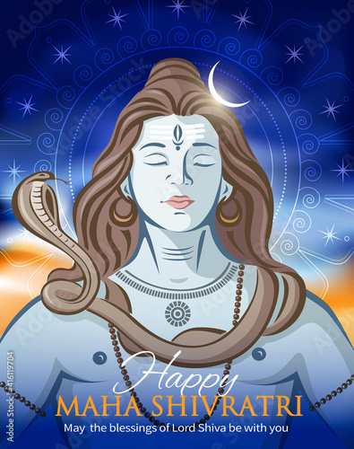 Greeting card for Maha Shivratri, a Hindu festival celebrated of Lord Shiva. 