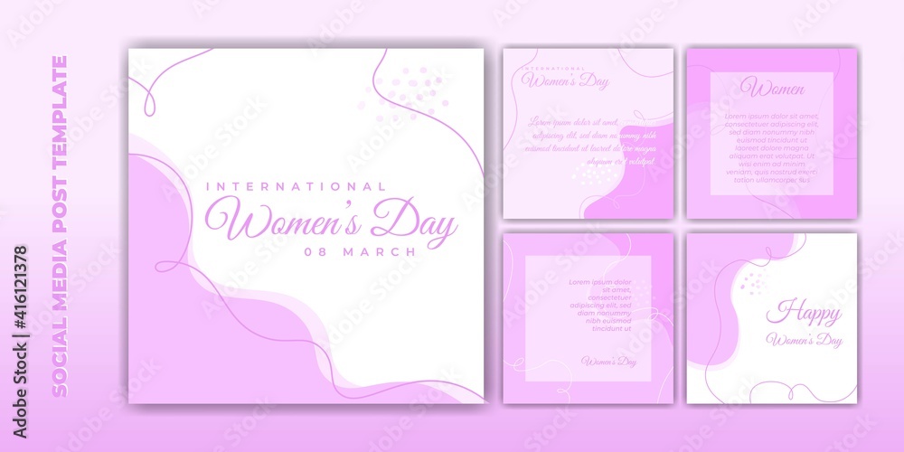 Social Media post template. International Women's Day banner design. Set of social media template with pink feminine design.