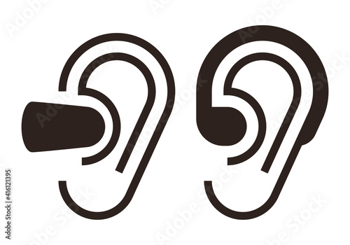 Earplugs and hearing aid sign