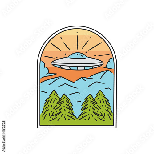 Illustration ufo design vector badge and emblem