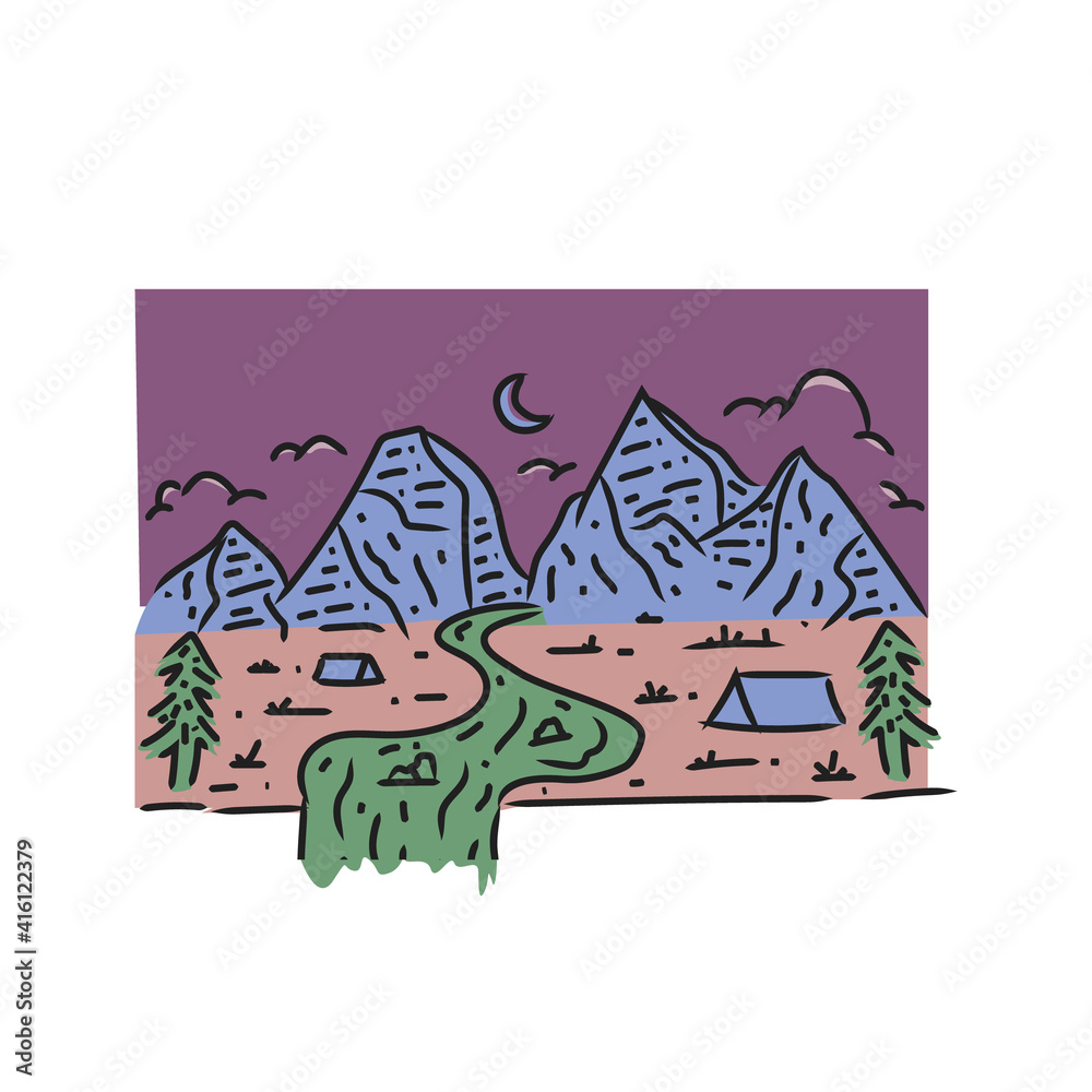 Illustration wanderer mountain design vector on white background Illustration wanderer mountain design vector on white background