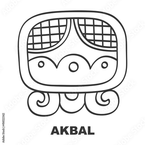 Vector icon with Glyph from Maya calendar Tzolkin. Calendar day symbol Akbal photo