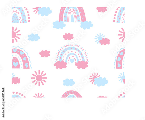 boho rainbow pattern. children's rainbow for decoration. the birth of a boy and a girl. stock vector illustration with rainbow on white background. boho arch. seamless pattern.