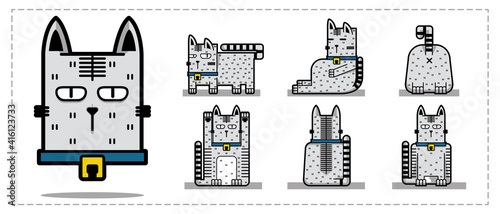 Funny square cats cartoon  with different emotions
