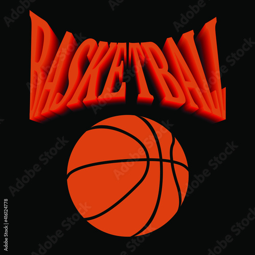 vector graphics in the form of a sports emblem basketball ball with a volumetric inscription basketball