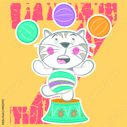 Illustration vector cute cat cartoon design with background