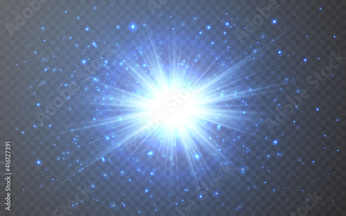 Glowing lights effect on transparent bakground. Abstract flare light rays. Vector illustration