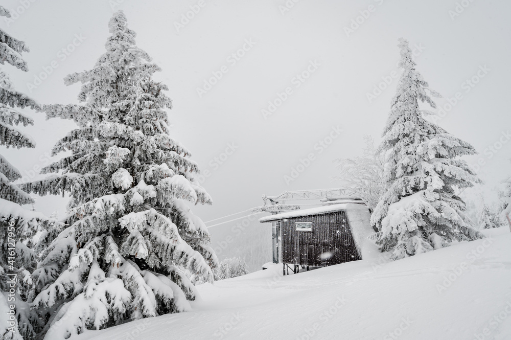 Mountain chalet in the winter
