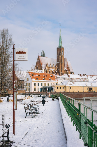 View from the marina on ostrow tumski in Wroclaw 