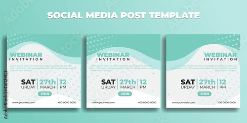 Set of Social media post template. Webinar invitation banner with white green design.