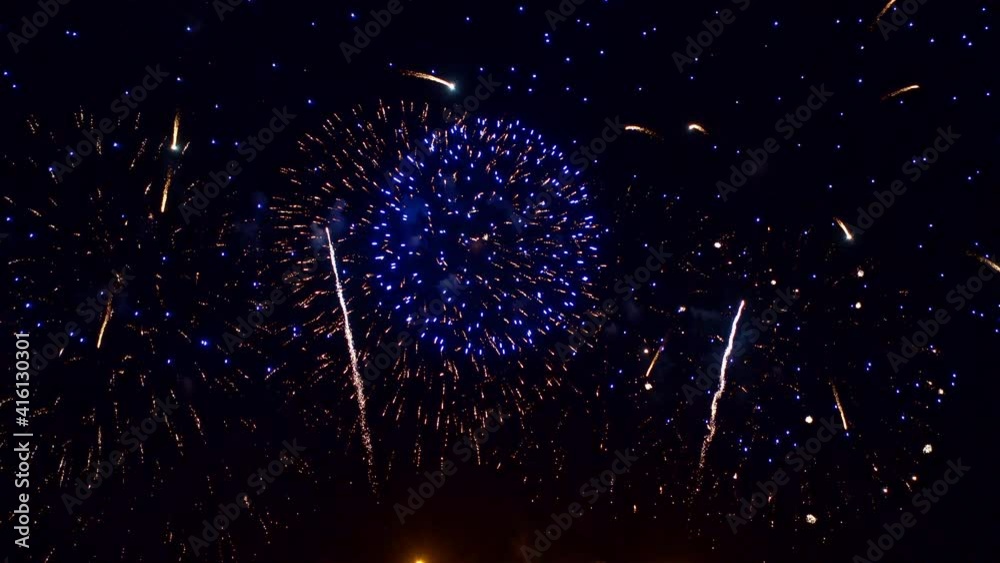 Colorful fireworks sparks exploding at night sky, celebration festival concept, full frame
