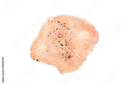 raw chopped pork meat with spice isolated on white background. above view. fresh meat slice cut out