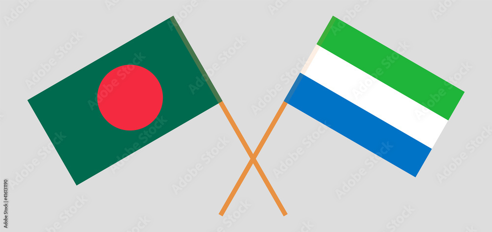 Crossed flags of Bangladesh and Sierra Leone. Official colors. Correct proportion Crossed flags of Bangladesh and Sierra Leone. Official colors. Correct proportion