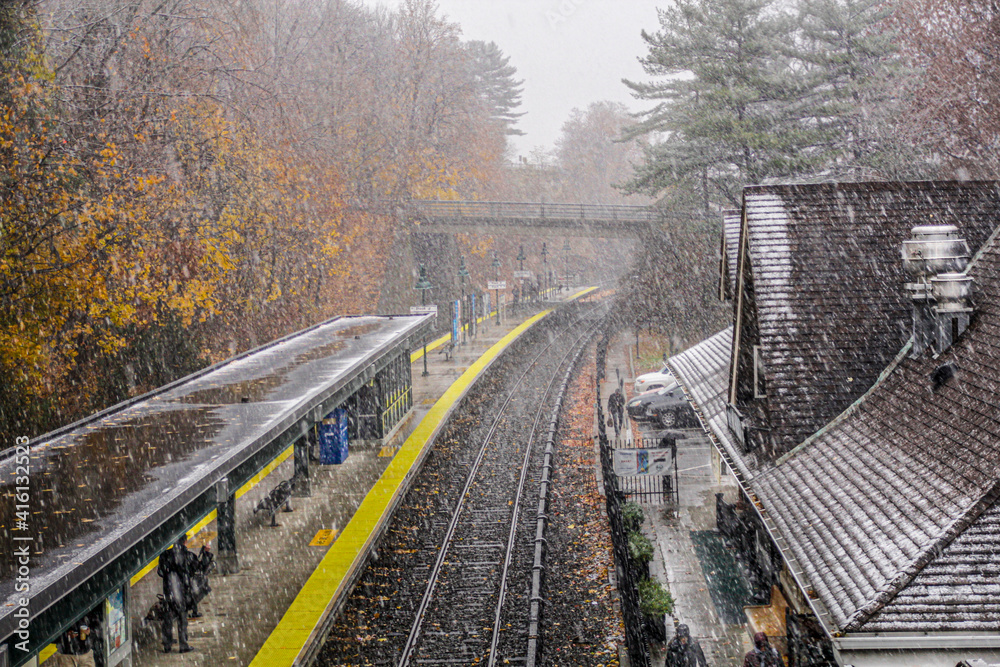 Mount Kisco Train Station, Westchester, New York, snow, 