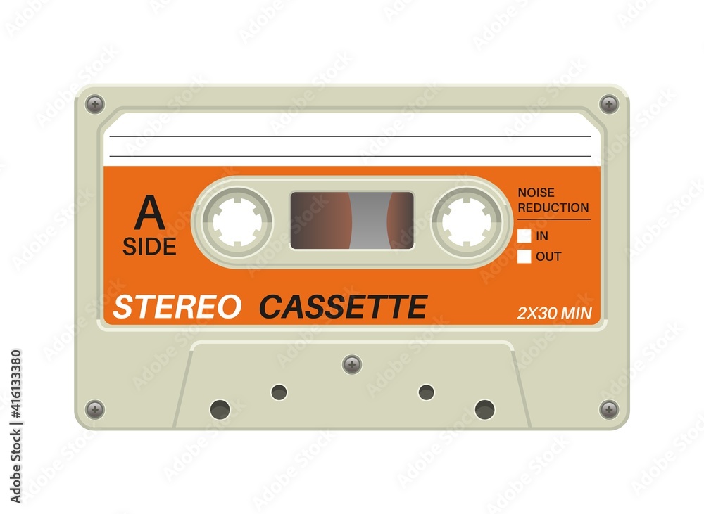 Retro cassette. Audio equipment for analog music records. Blank stereo  tape. Plastic musical device. Old-fashioned mixtape of tunes and songs.  Vector multimedia tool with copy space vector de Stock | Adobe Stock