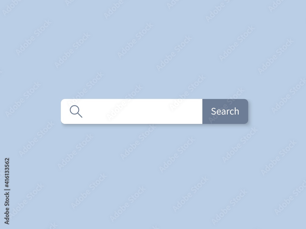 Search bar. Internet searching field. String entering keywords for online finding information. White stripe with button and magnifier sign. Vector browser page template with copy space