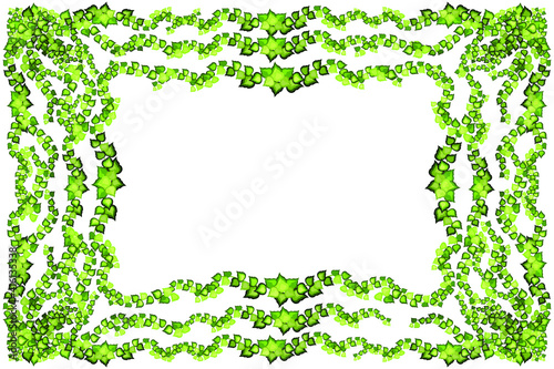 Frame of geen vine, liana or ivy hanging from above or climbing the wall.Decoration for garden or home.Template on white background.