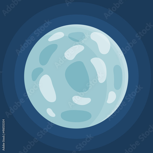 Cartoon fantastic planet on dark blue space background. Cosmic object solar system astronomical element. Space game element vector objects round shape. Celestial body in orbit around a star