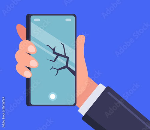 crack on the smartphone. smash your phone. flat vector illustration.