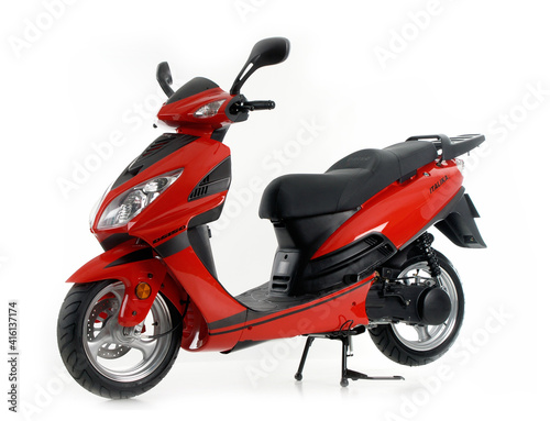Photography red scooter isolated on white