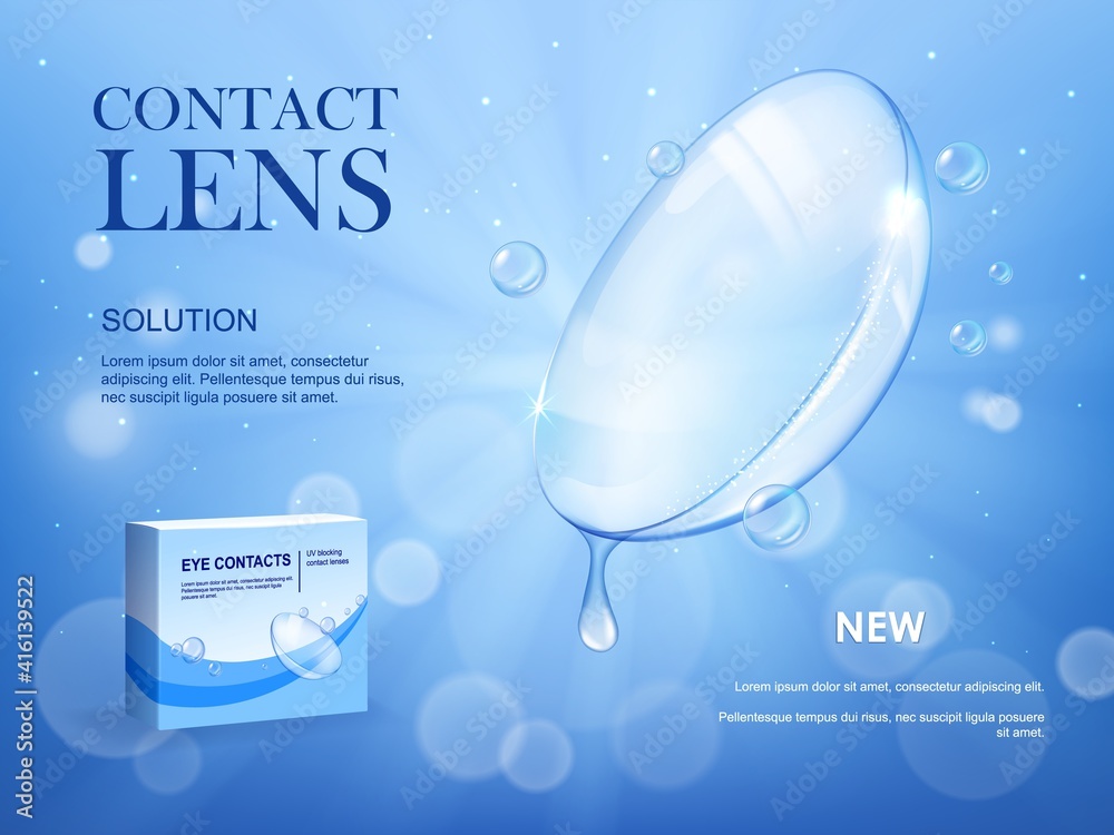 Eye contact lens new medical solution banner. Soft scleral contact lens