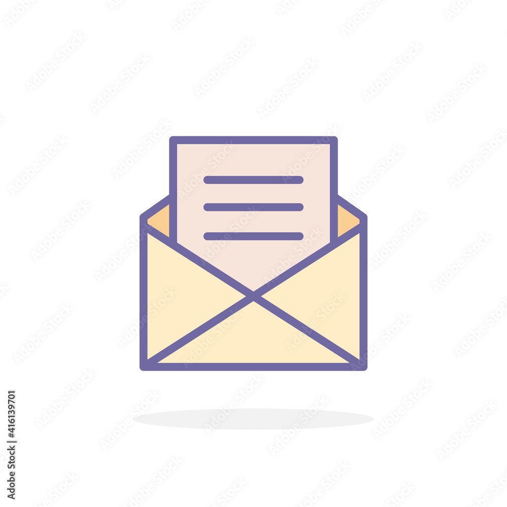 Open envelope icon in filled outline style. Open envelope icon in filled outline style.