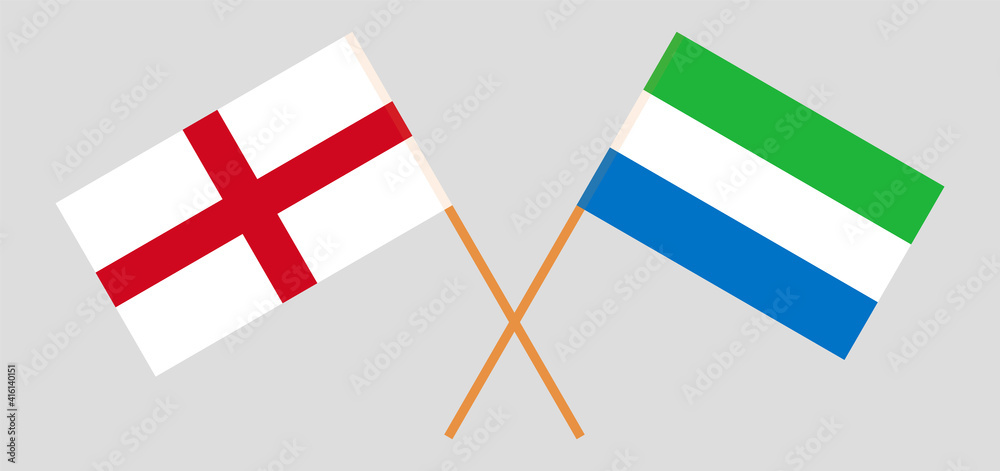 Crossed flags of England and Sierra Leone. Official colors. Correct proportion