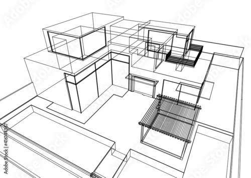house building sketch architecture 3d illustration