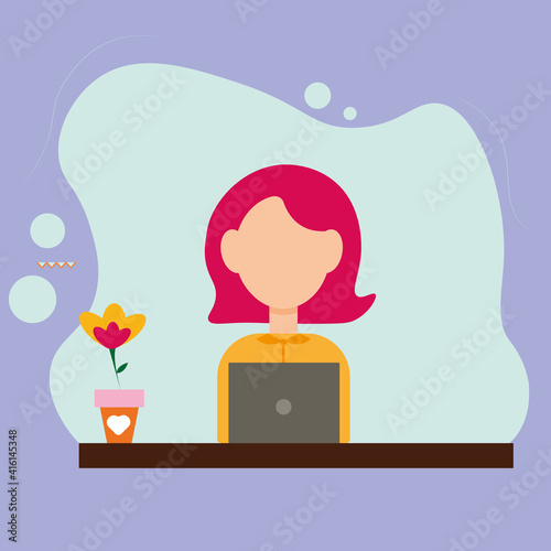 Woman with laptop. Concept illustration for working, freelancing, studying, education, work from home. Vector illustration in flat cartoon style 