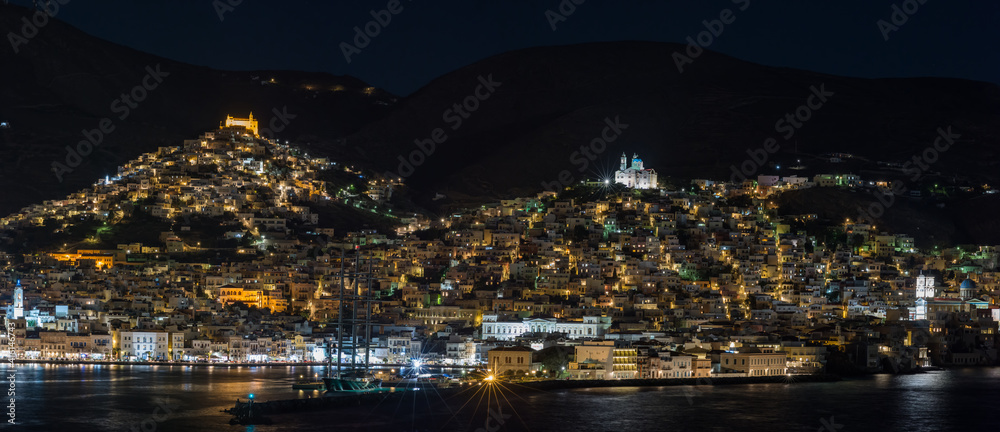 Night panorama of the city of Hermoupolis Night panorama of the city of Hermoupolis