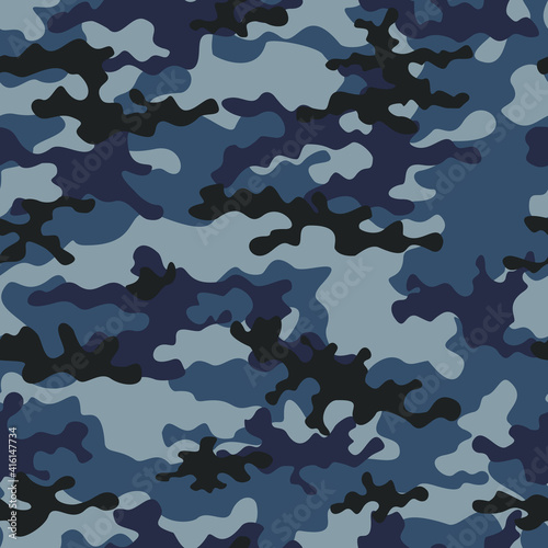  Camouflage blue army camouflage, stylish dark background, trendy texture.