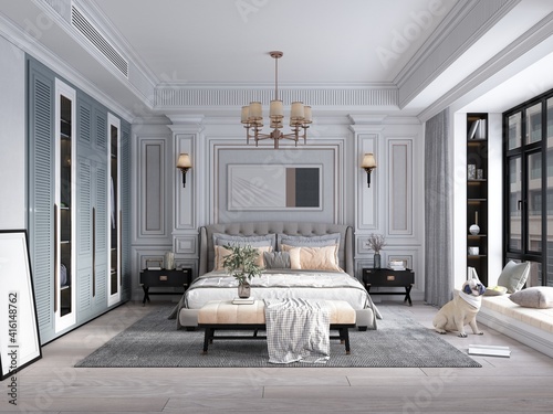 3d render of luxury hotel room, bedroom