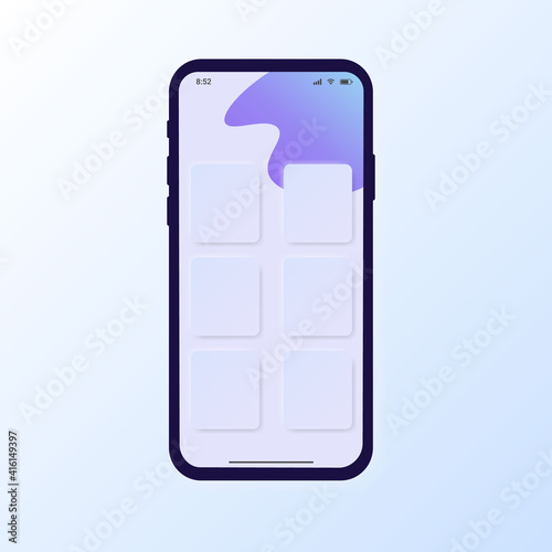 Modern mobile app mockup. Phone interface in Neomorphism design style. Device model. Trendy template for presentation UI design interface. Vector illustration on background