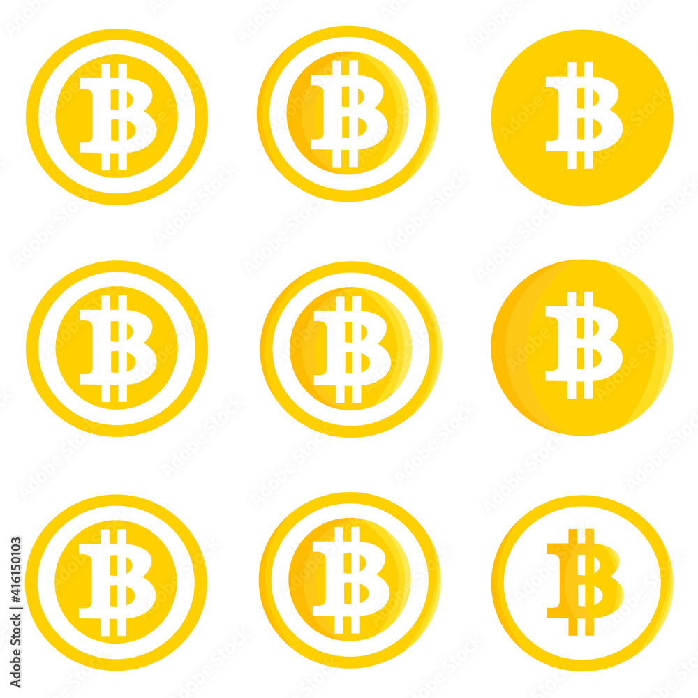 yellow golden color set of various flat design bitcoin vector, cryptocurrency, digital currency, btc yellow golden color set of various flat design bitcoin vector, cryptocurrency, digital currency, btc