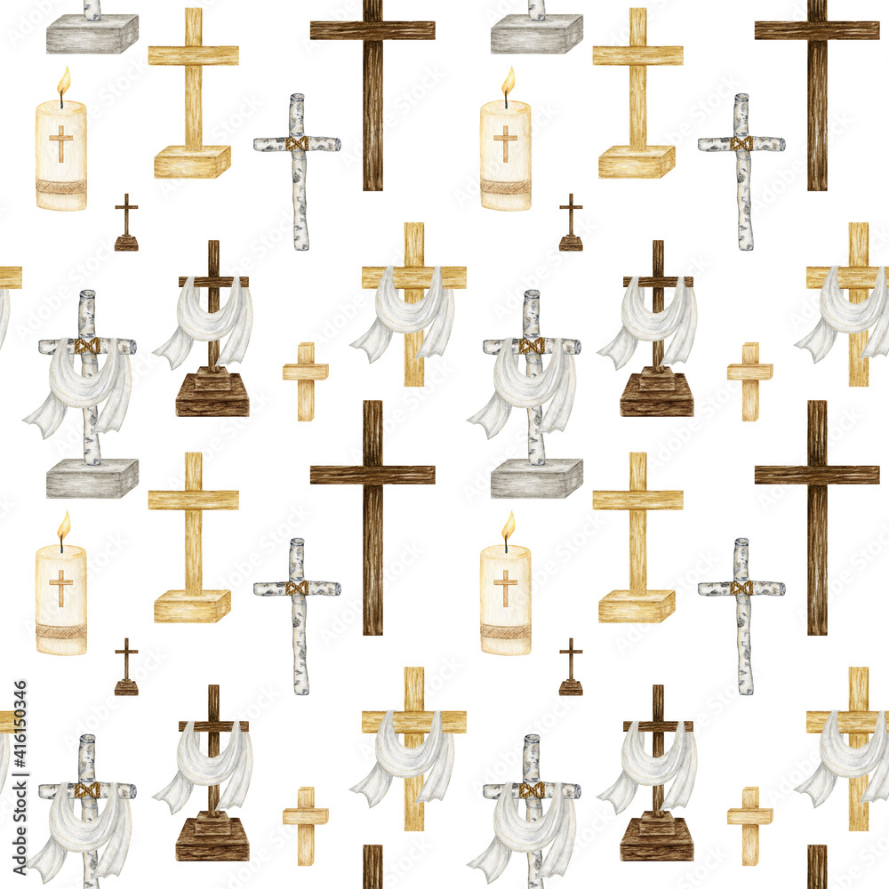 easter-christian-cross-seamless-pattern-catholic-church-floral-cross-with-flowers-and-eggs-fabric-design-background-spring-holidays-religion-symbol-scrapbook-paper-for-baptism-first-communion-stock-illustration-adobe-stock
