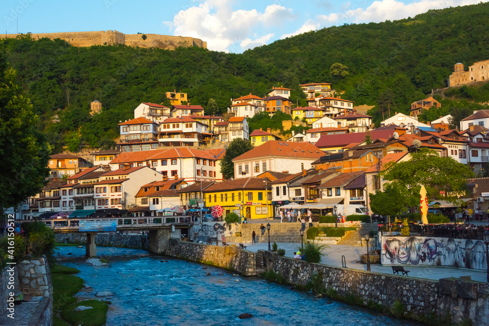 Houses in the old town on the banks of the Prizren Bistrica River, Prizren, Kosovo